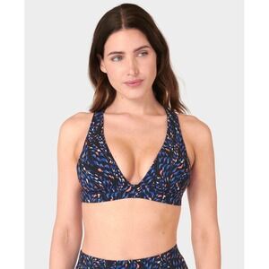 NWOT Sweaty Betty Peninsula Xtra Life Bikini‎ Top in Black Blue  US 10